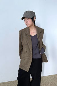 herringbone cognac blazer