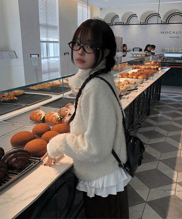 퓨르 하이넥 카라 버튼 니트 가디건 (3color)