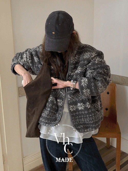 Snowy Nordic Color Block Fleece T#YW1395 Zip-up