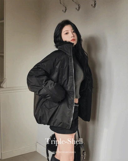 트리플쉘 퍼카라 하이넥 누빔안감 오버핏 아방루즈핏 야상 점퍼 겨울 패딩