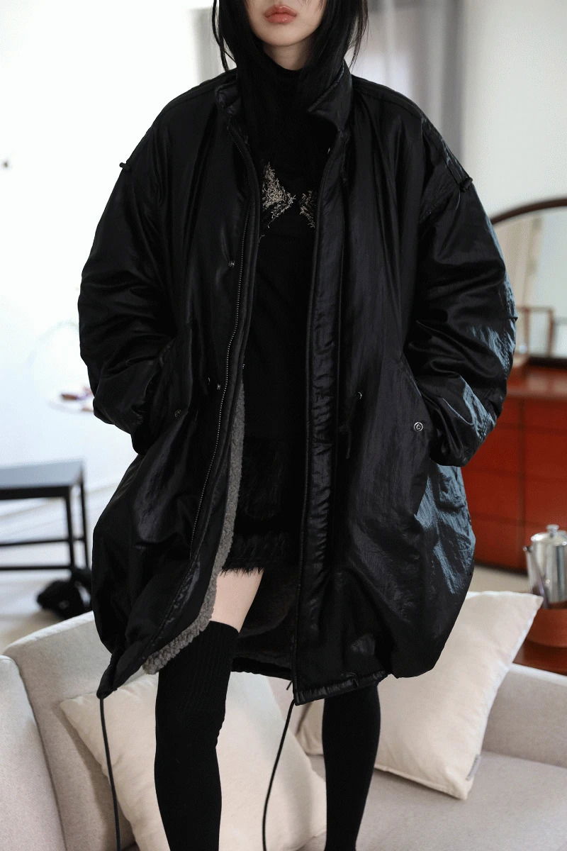 코팅 개파카 롱 패딩 자켓
