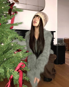 플다 솔잎 앙고라 니트 오버핏 후드 가디건