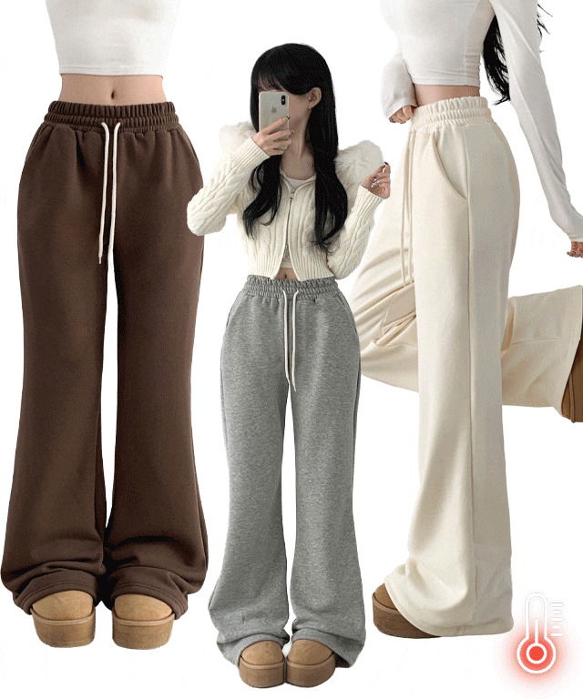 刷毛絨保暖鬆緊腰寬鬆修身半靴型長褲