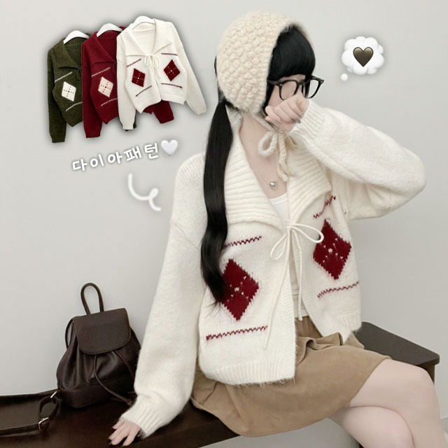 文藝風格蝴蝶結裝飾寬鬆針織外套