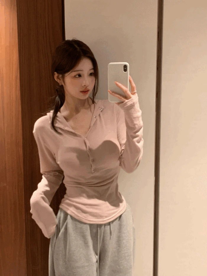 羊毛按扣連帽加絨立領長袖上衣