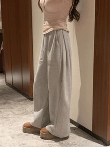 打褶加絨寬褲休閒長褲