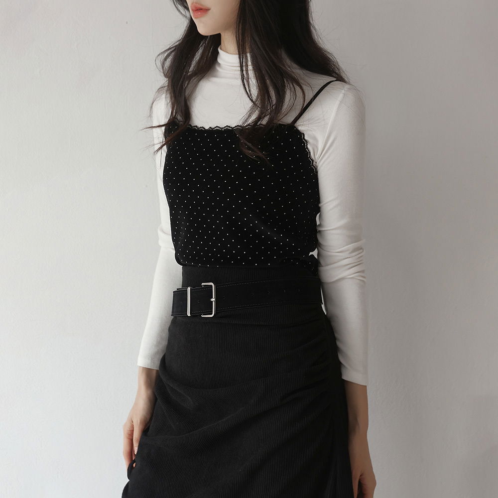 디엘르 소프트 벨벳 도트 레이스 슬리브리스