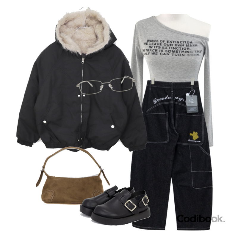 DAILYJOU 슈가붐 레트로 메탈 안경,FloridaStudio 에브리데이 미요 볼드솔 유니크 뮬 슬리퍼 ED2516,wonderwonder 나온 스웨이드 크로스 숄더백등을 매치한 코디