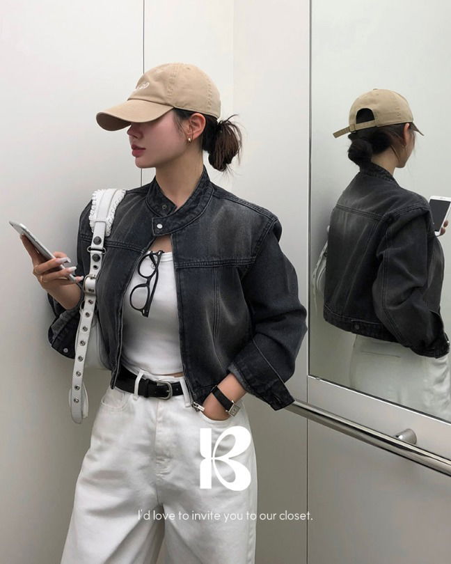 水洗立領丹寧牛仔外套