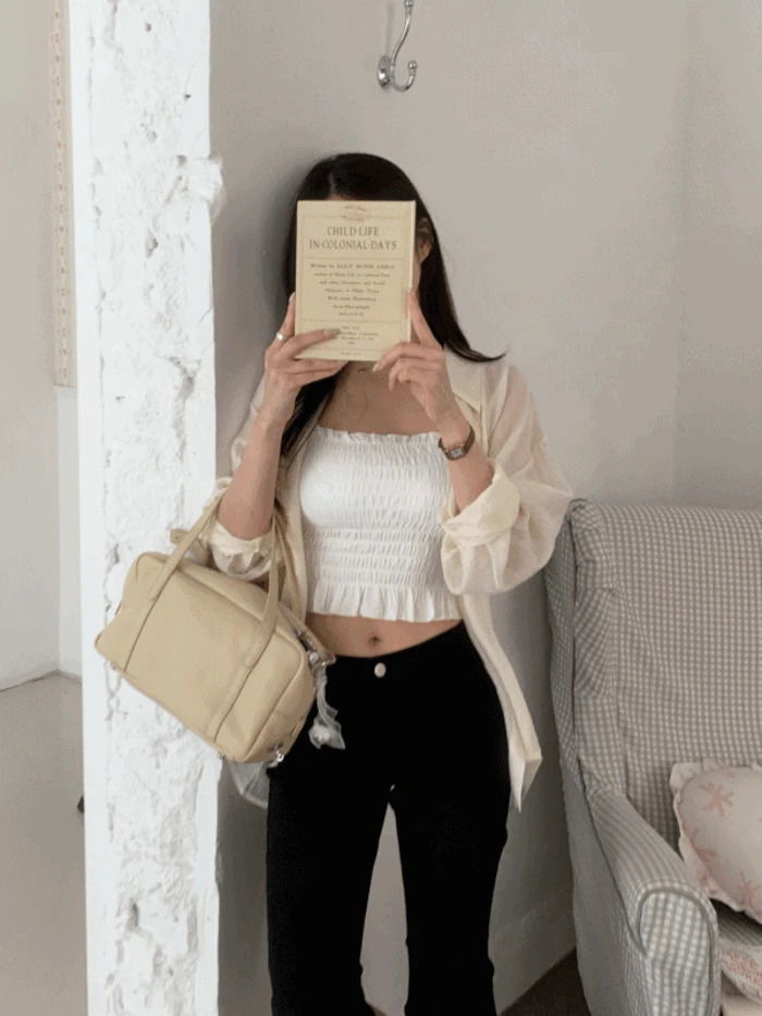 Soy Ringkle Back Team Ribbon Loose-fit See-Through Summer Shirt (4 Colors)