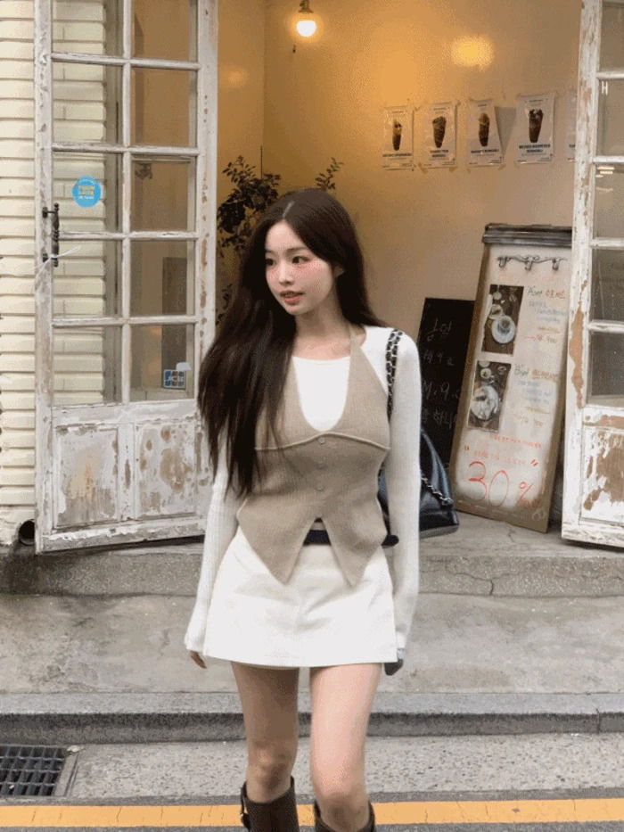 カフスホルターネックレイヤードスリムフィットリブニット（3color）