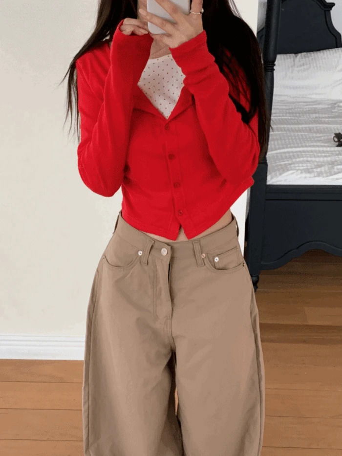 (가을신상) 도트 셔링 레이어드 티셔츠 버튼 가디건 (3color)