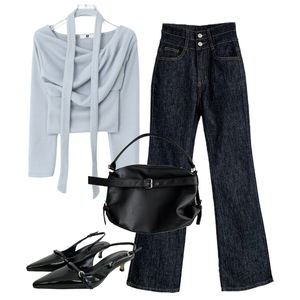 데님,셔츠,힐 코디