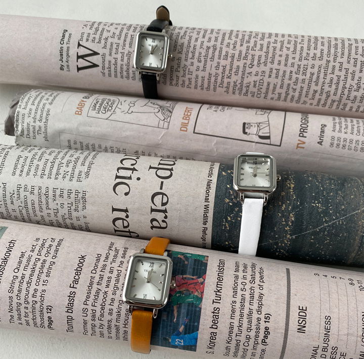 Mardi Silver Square Leather Watch 手表