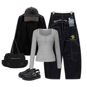 牛仔褲,拉鍊外套,樂福鞋 코디