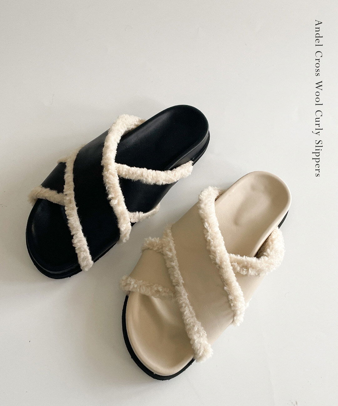 安德爾交叉絨毛扣環拖鞋