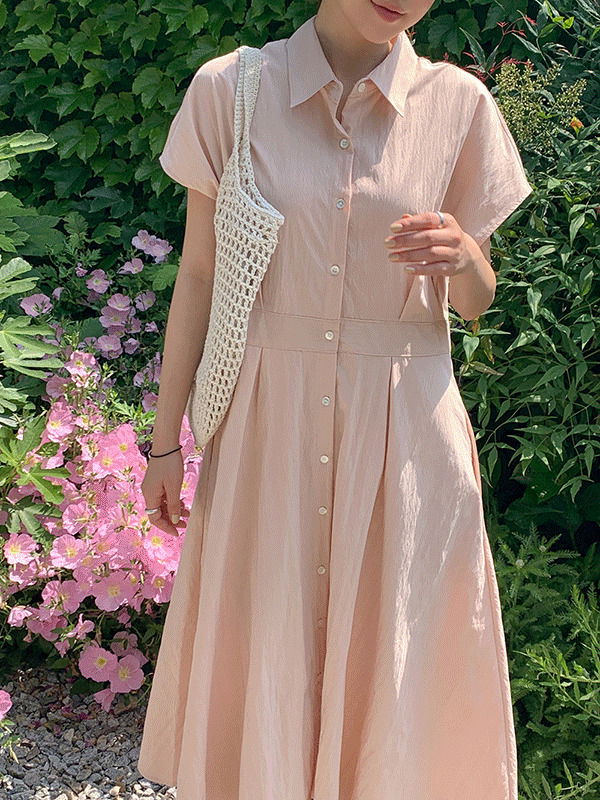 Glass Winter Guest Look Nylon Shirt Short Sleeve Long Dress 長洋裝