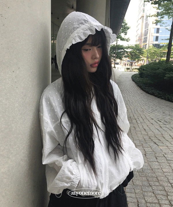 리몬 패턴 프릴 후드 바람막이 집업