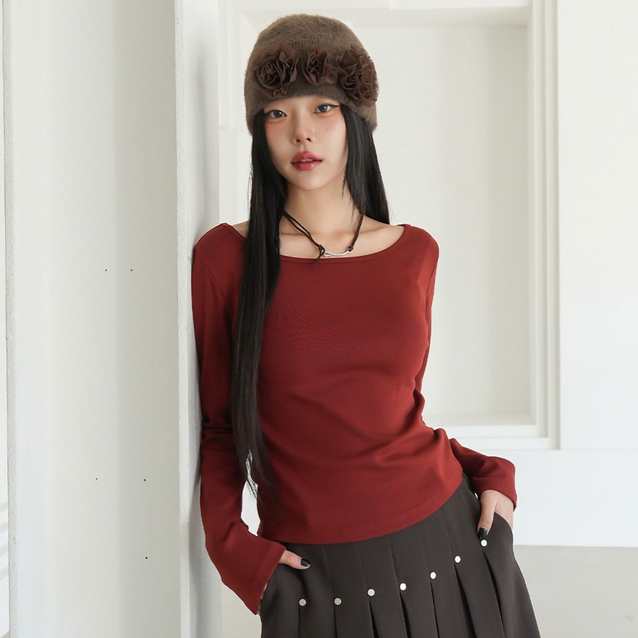 船領修身長袖T恤