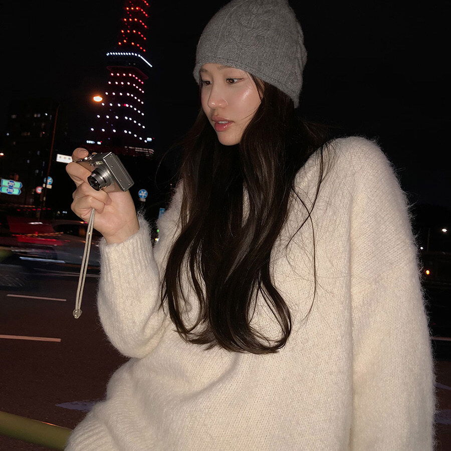 WONT 퍼지 울 브이넥 니트