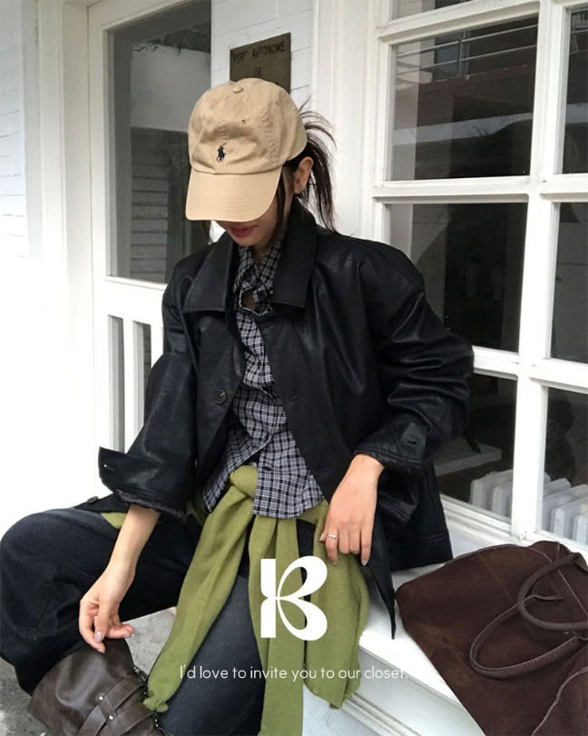 捲袖寬鬆皮革外套