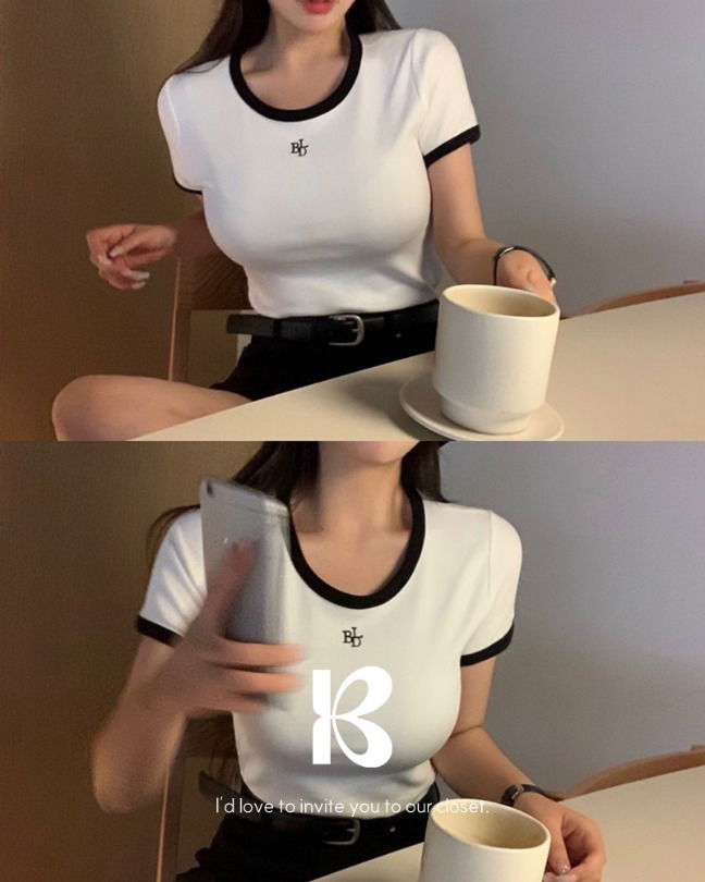 スパン配色リンガー半袖 Tシャツ