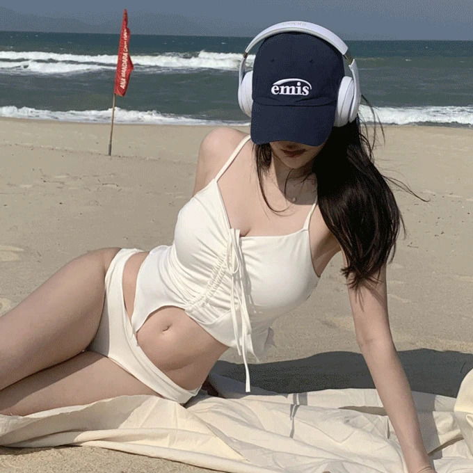 Labelle Unbalanced Front Shirring Halter Frill Bikini -5 Colors