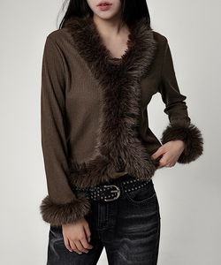 Fur Crop Ribbed Ribbed Cardigan