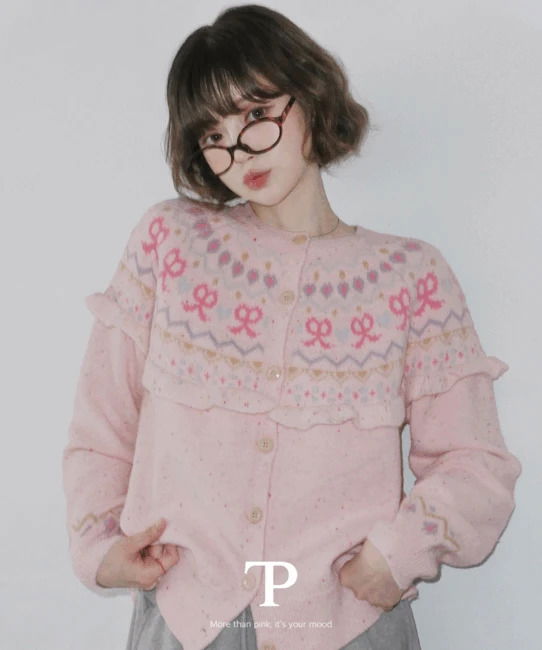 Nuhi Loose-fit Nordic Ruffle Frill Wool Knitwear Cardigan