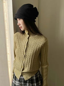 扭結開襟針織外套