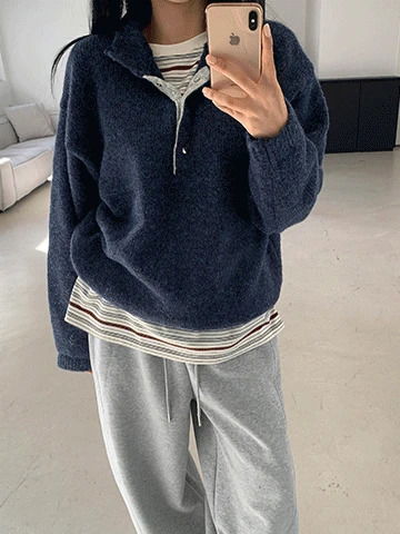 Cozy color block anorak knitwear