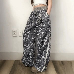 Y2K side-line boa leopard wide pants