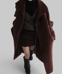 立領含羊毛長版大衣