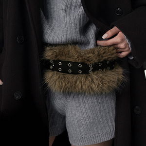 너래티 더블 아일렛 퍼 레더 벨트 Double Eyelet Fur Leather Belt
