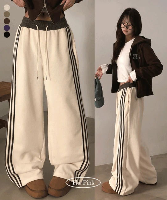 Latum corduroy two-tone track line wide training pants