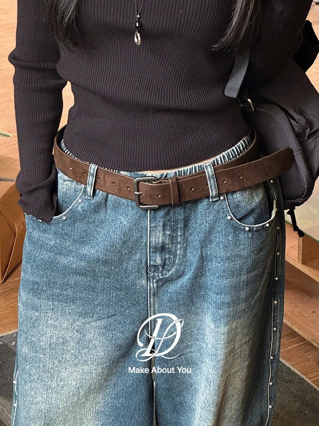 빅사이즈 S-5XL 솔리딘 무광 스퀘어 버클 스웨이드 벨트