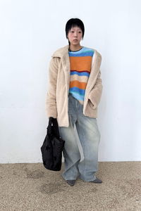 plush quilt faux coat