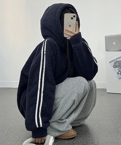 Bokdak☁ Two-line fleece hoodie