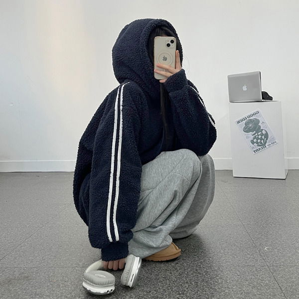 Bokdak☁ Two-line fleece hoodie 長袖上衣