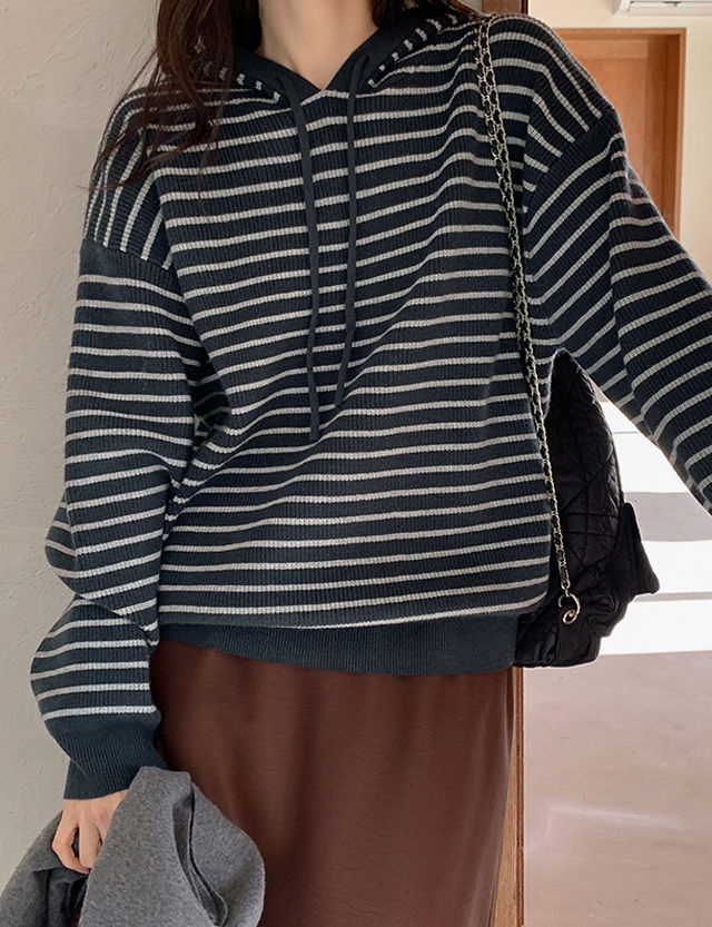 Cogito Loose-fit Striped Knitwear Hoodie 85169 针织衫