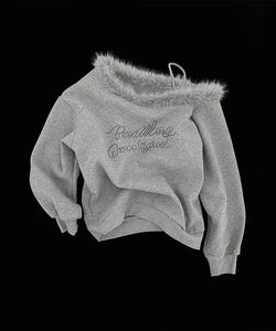 Glue Fur Unbalanced Fleece-lined Off-Shoulder Sweatshirt