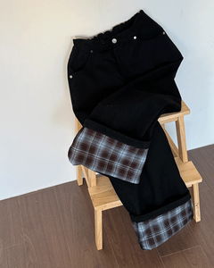 Non-Fade Check Roll-Up Denim *Black Available for Same-Day Shipping