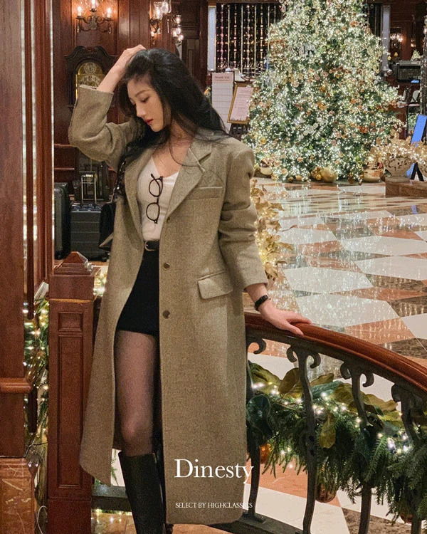 Deansti tailored collar three-button shoulder pad lining teamed wool 30 long coat 大衣