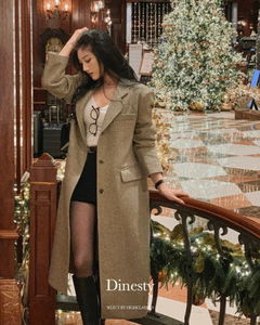 ディーンスティテーラードカラー3ボタン肩パッド裏地スリット入りウール30ロングコート