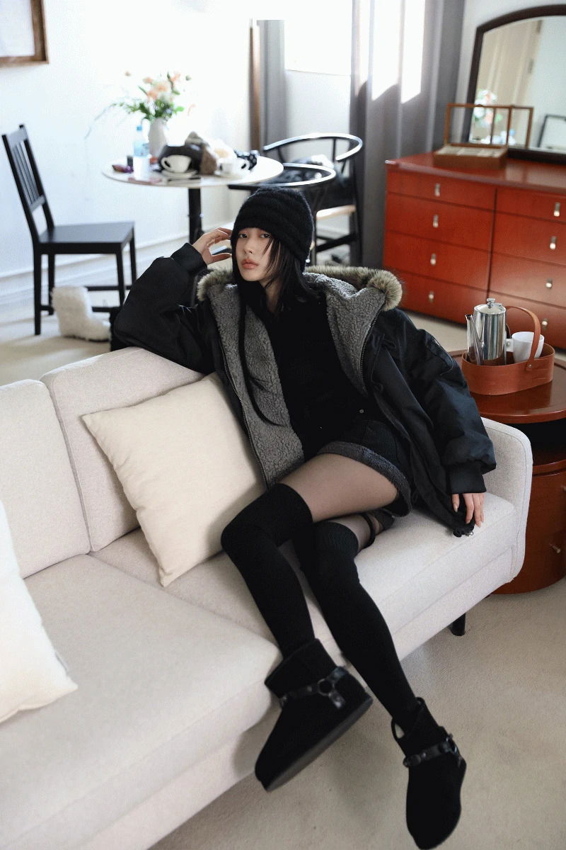 �澤狐狸毛連帽鋪棉外套