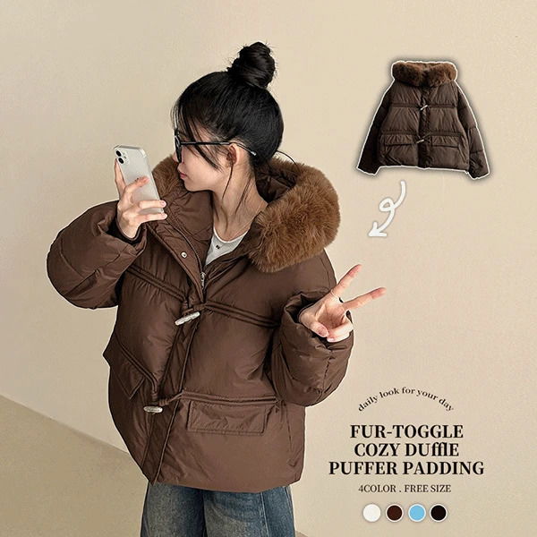 Reca Fur Hood Tteokbokki Button Padded Jacket