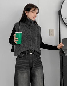 簡約立領排扣針織背心