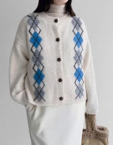 Colorblock Argyle 5-Round Knitwear Cardigan