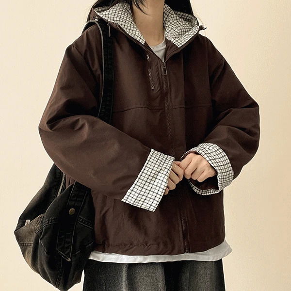 티끄 체크안감 하이넥 패딩점퍼 (4color) H&L