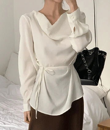 플리bl (고퀄허리잘록,연말룩,하객룩,드레이프,겨울블라우스)